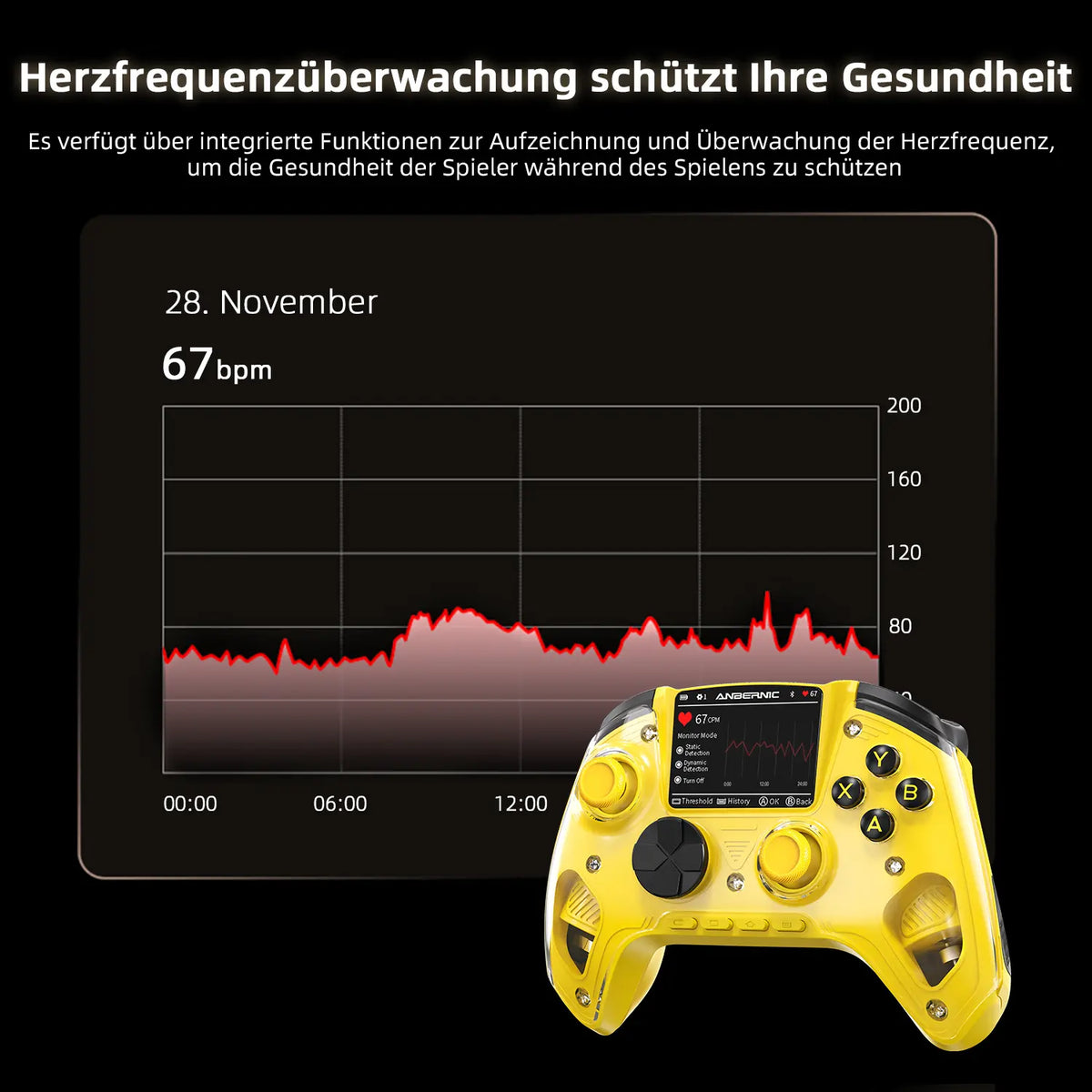 Smart Game-Controller mit integrierter Echtzeit-Herzfrequenzüberwachung und Gesundheitsdatenanzeige