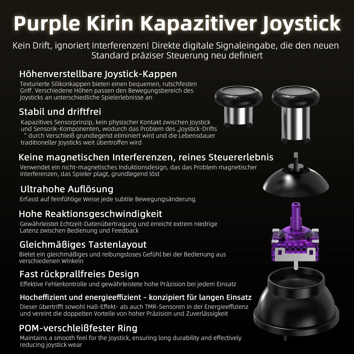 Purple Kirin kapazitiver Joystick mit Anti-Drift-Technologie und einstellbarer Höhe