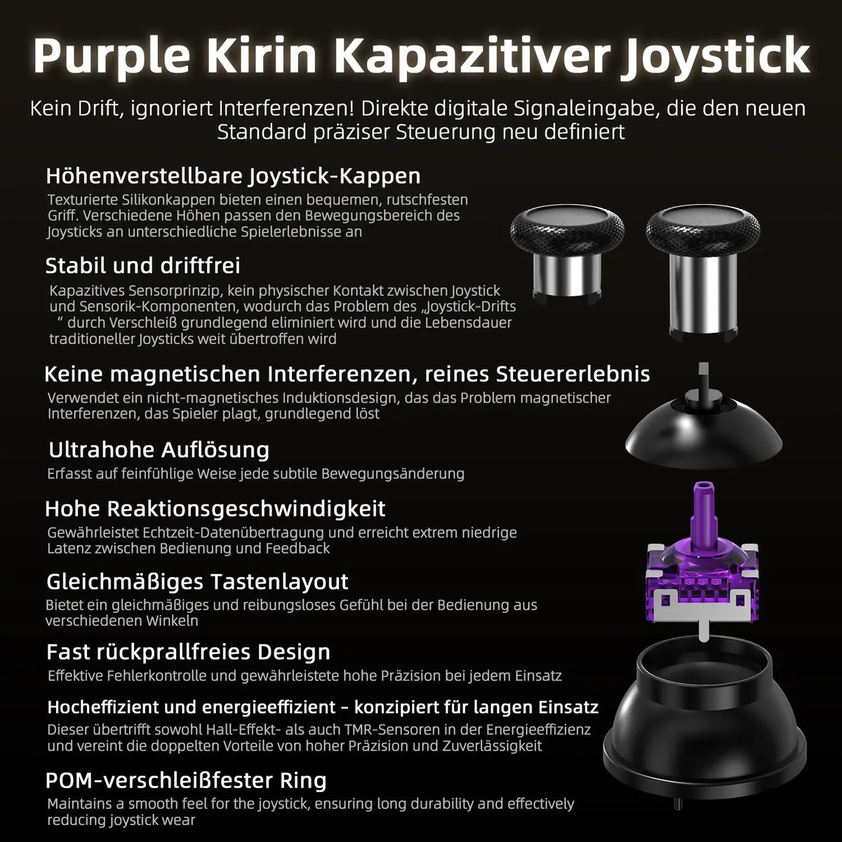 Purple Kirin kapazitiver Joystick mit Anti-Drift-Technologie und einstellbarer Höhe