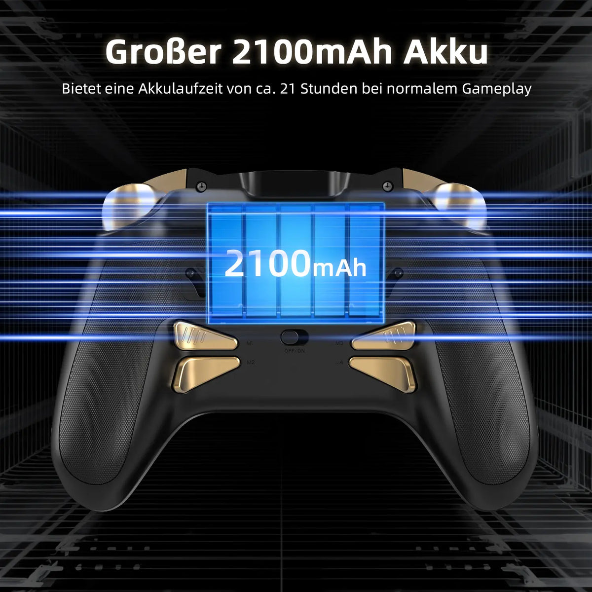 2100mAh großer Akku mit 21 Stunden Akkulaufzeit für Game-Controller