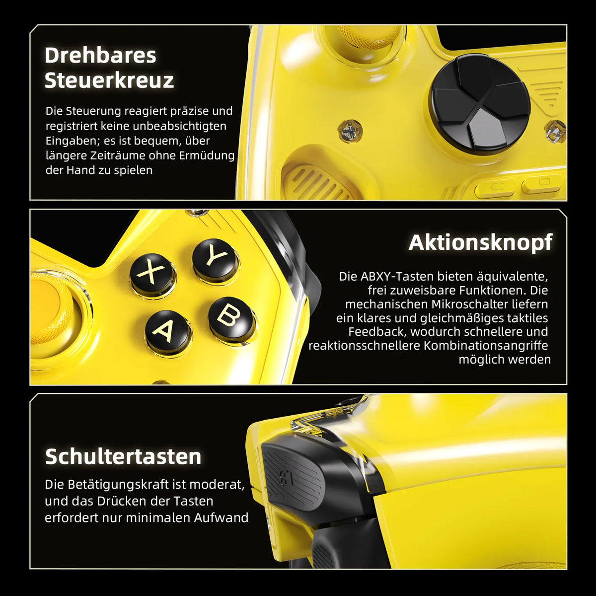 Rotierendes Steuerkreuz und mechanische ABXY-Tasten für reaktionsschnelles Gaming