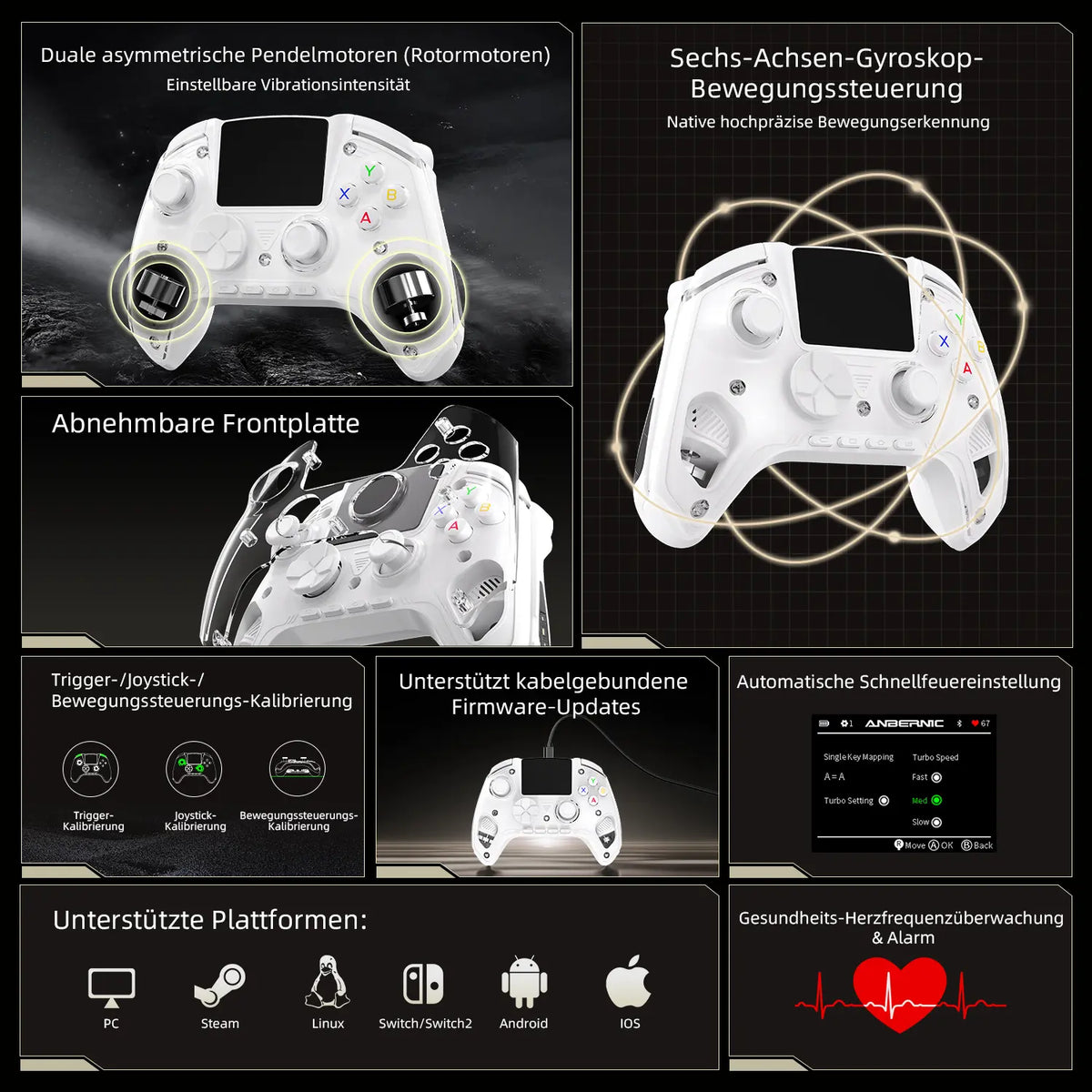 ANBERNIC Controller-Funktionen: Sechs-Achsen-Gyroskop, duale Vibrationsmotoren und Multi-Plattform-Support